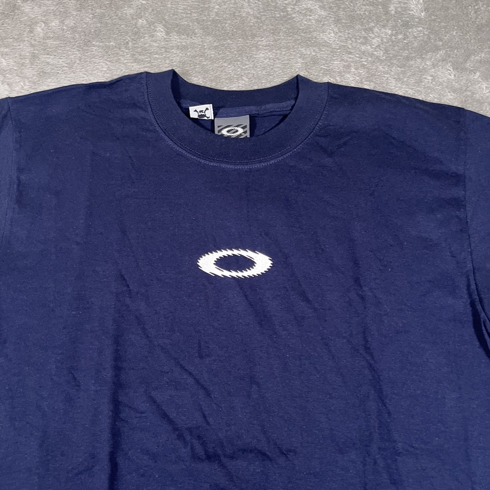 Vintage Oakley Software Shirt Mens Small Blue Center Logo Made USA 90s Skate Tee